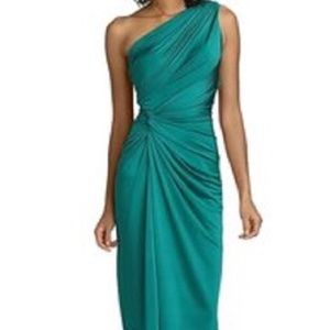 Tadashi Shoji Emerald One Shoulder Evening Gown